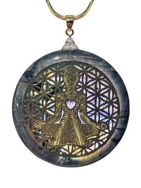 Labradorite Gold Plated Flower of Life Yoga Meditation Pose Handmade Pendant